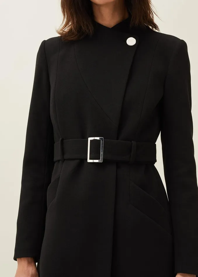 Women Phase Eight Coats Susie Collarless Wrap Coat Black