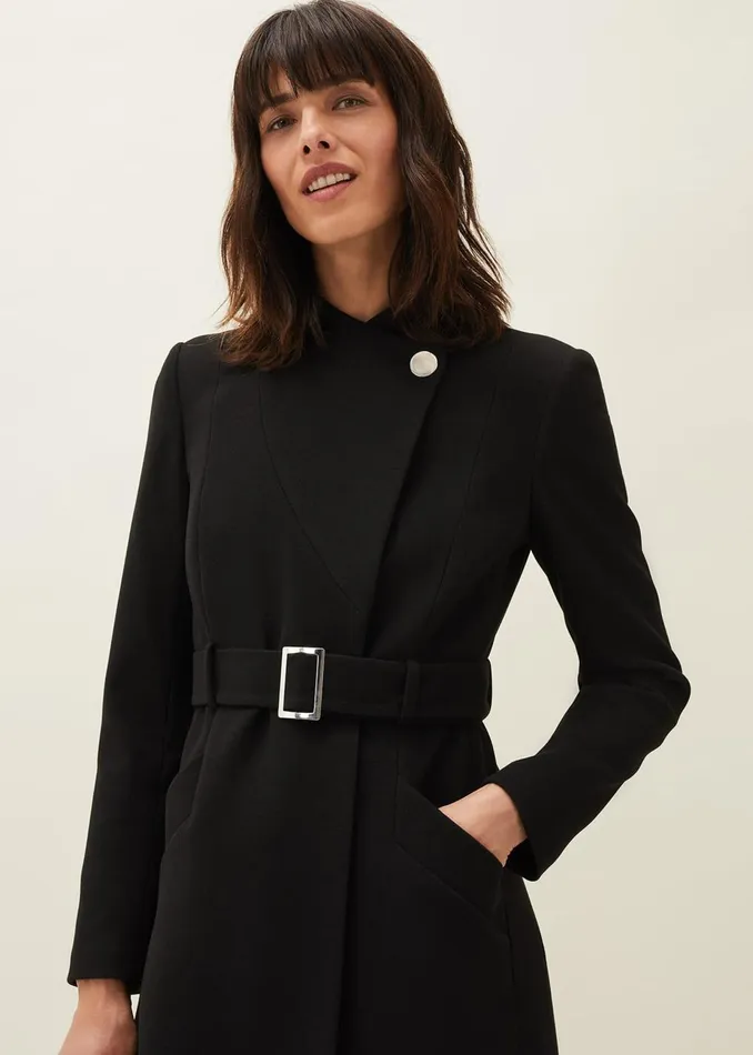 Women Phase Eight Coats Susie Collarless Wrap Coat Black