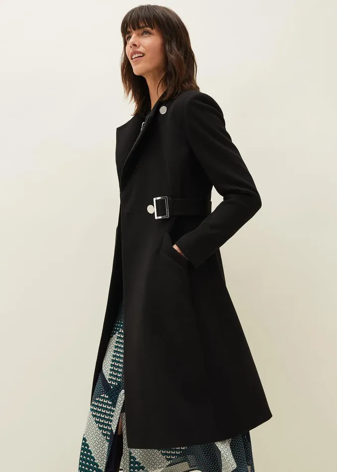 Women Phase Eight Coats Susie Collarless Wrap Coat Black
