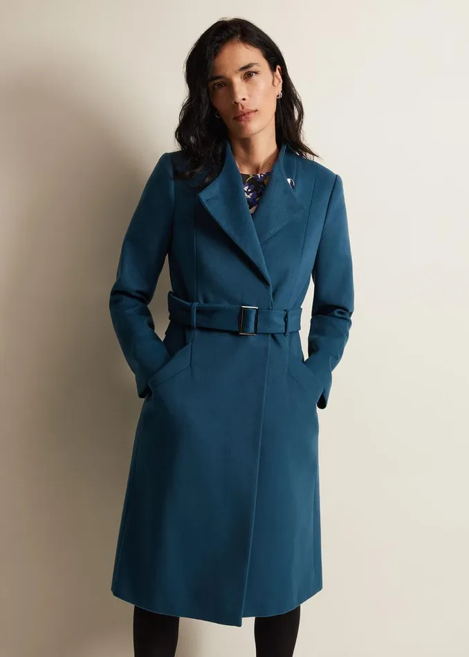 Women Phase Eight Coats Susie Collarless Wrap Coat Petrol