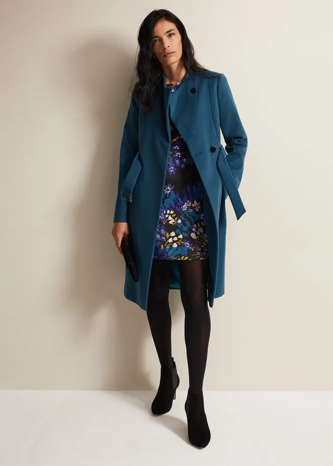 Women Phase Eight Coats Susie Collarless Wrap Coat Petrol