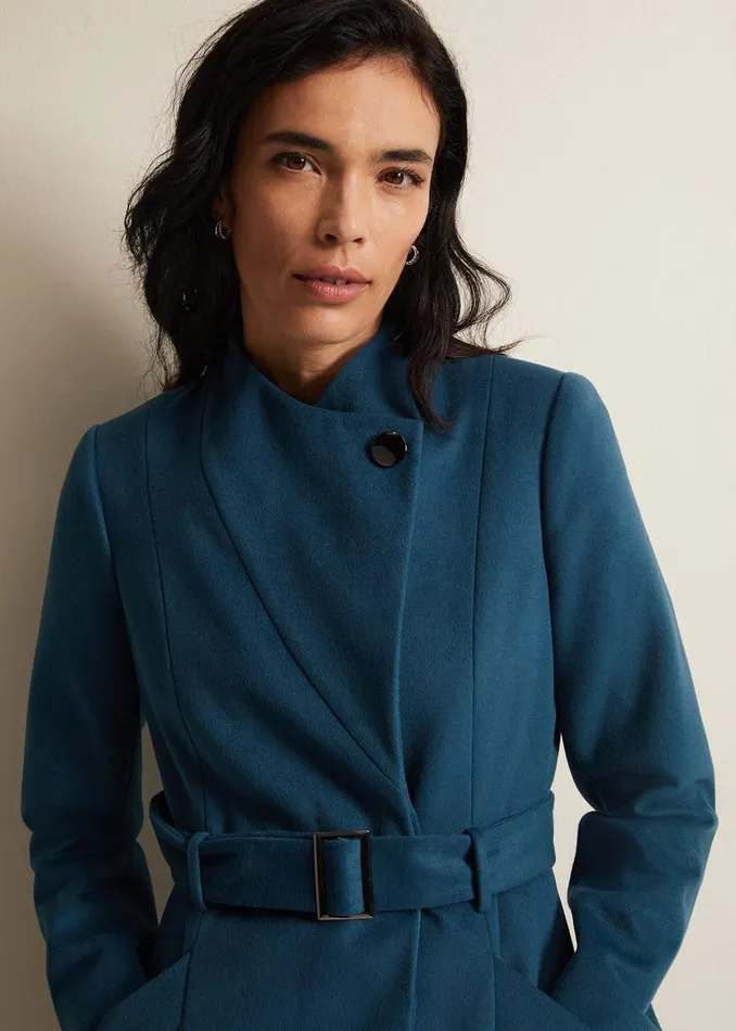 Women Phase Eight Coats Susie Collarless Wrap Coat Petrol