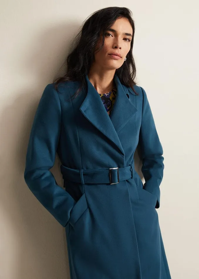 Women Phase Eight Coats Susie Collarless Wrap Coat Petrol