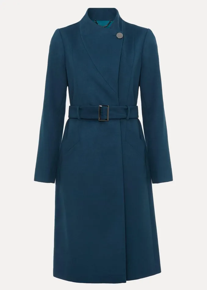 Women Phase Eight Coats Susie Collarless Wrap Coat Petrol