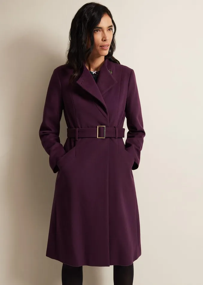 Women Phase Eight Coats Susie Collarless Wrap Coat Plum