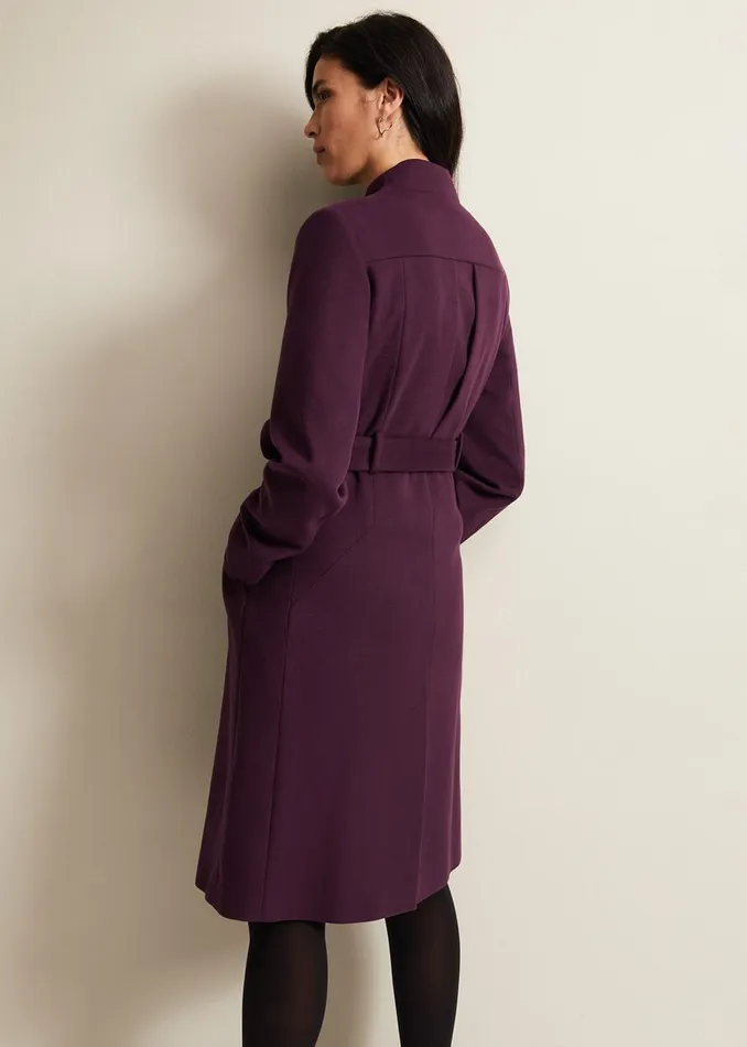 Women Phase Eight Coats Susie Collarless Wrap Coat Plum