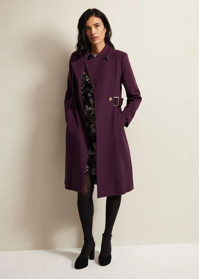 Women Phase Eight Coats Susie Collarless Wrap Coat Plum