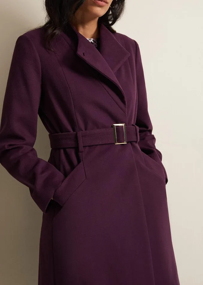 Women Phase Eight Coats Susie Collarless Wrap Coat Plum