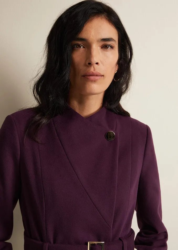 Women Phase Eight Coats Susie Collarless Wrap Coat Plum