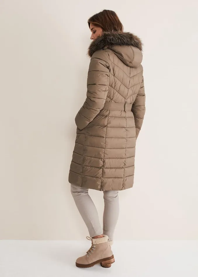 Women Phase Eight Coats Synthia High Shine Midi Puffer Stone