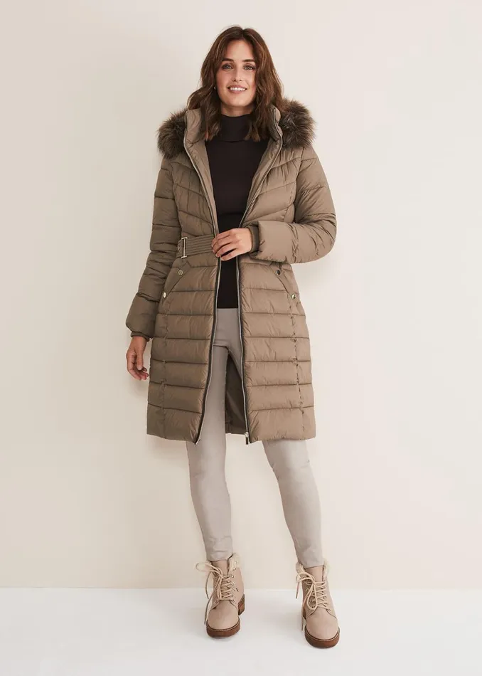 Women Phase Eight Coats Synthia High Shine Midi Puffer Stone