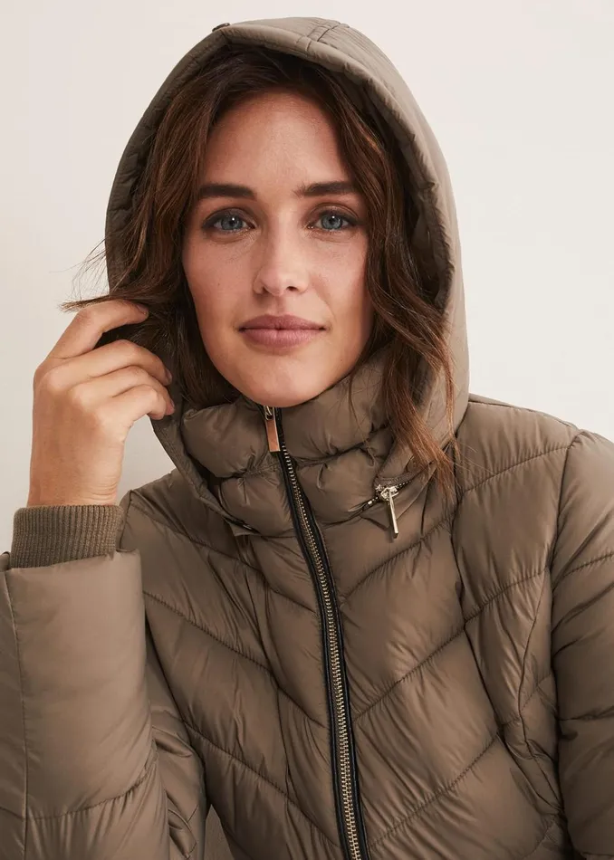 Women Phase Eight Coats Synthia High Shine Midi Puffer Stone