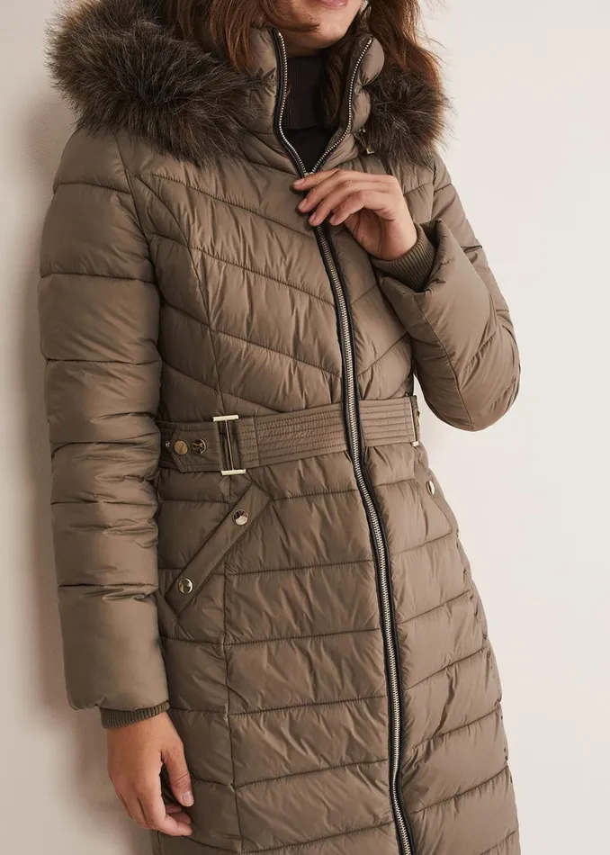 Women Phase Eight Coats Synthia High Shine Midi Puffer Stone