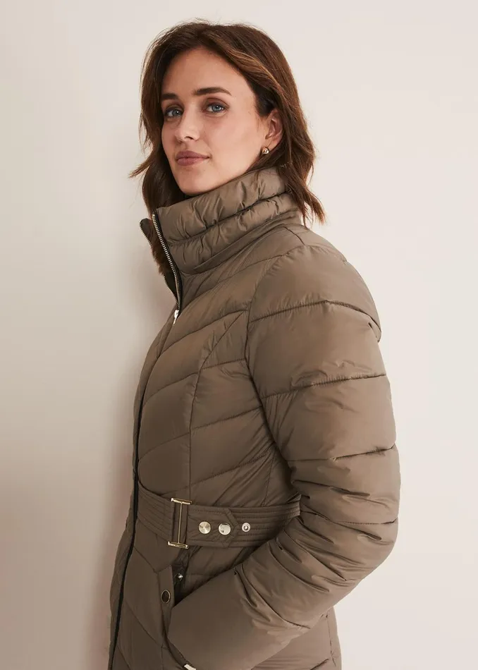 Women Phase Eight Coats Synthia High Shine Midi Puffer Stone