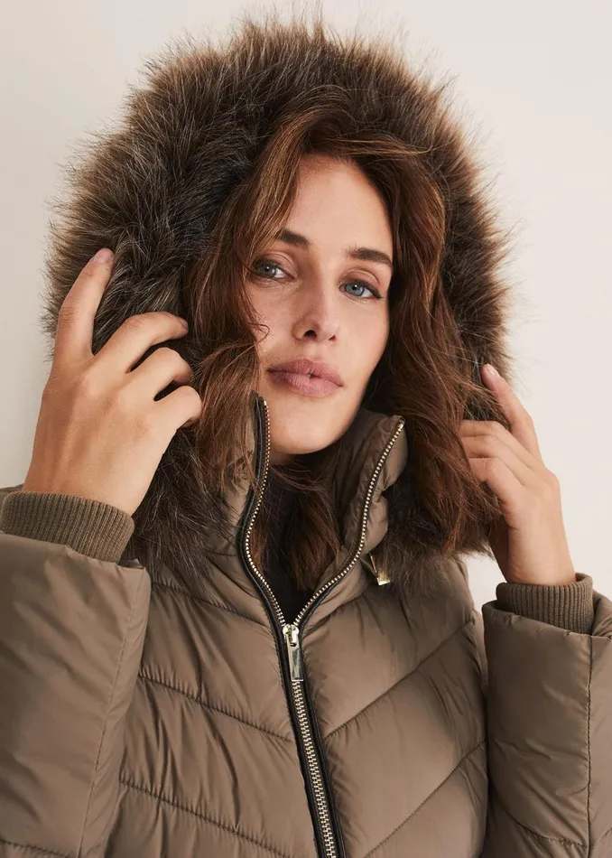 Women Phase Eight Coats Synthia High Shine Midi Puffer Stone