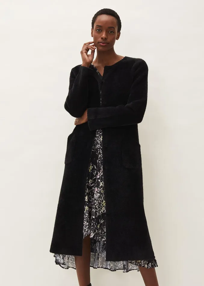 Women Phase Eight Coats Vicki Fluffy Split Side Coat Black