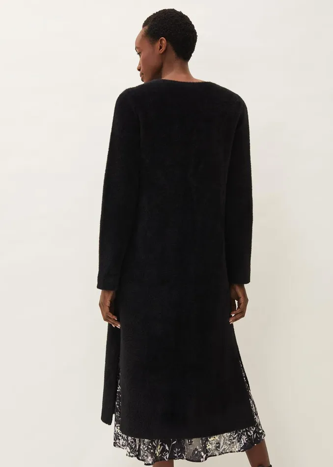Women Phase Eight Coats Vicki Fluffy Split Side Coat Black
