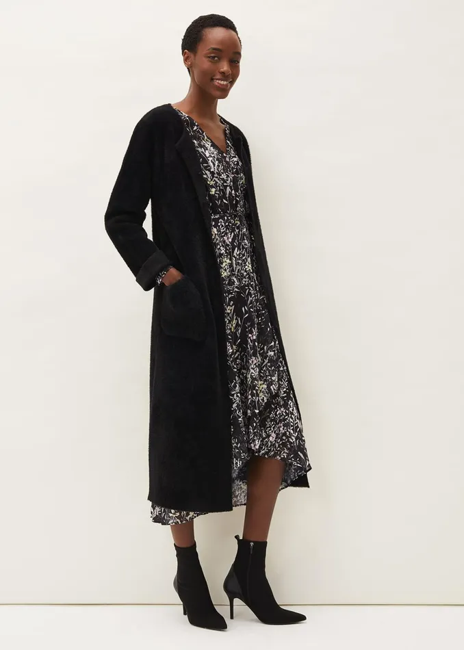 Women Phase Eight Coats Vicki Fluffy Split Side Coat Black