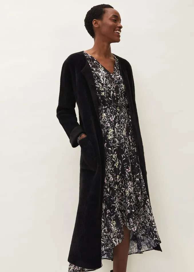 Women Phase Eight Coats Vicki Fluffy Split Side Coat Black