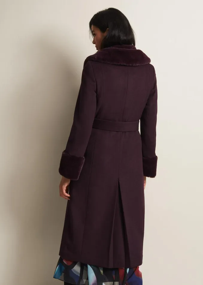 Women Phase Eight Coats Zylah Faux Fur Collar Wool Smart Coat Burgundy