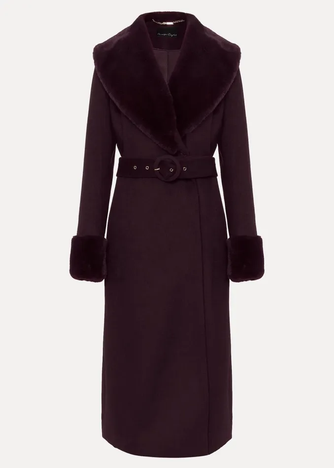 Women Phase Eight Coats Zylah Faux Fur Collar Wool Smart Coat Burgundy