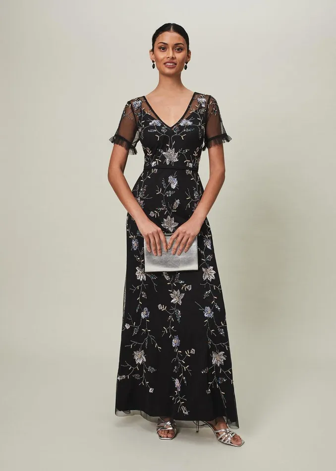Women Phase Eight Collection 8 Dresses Sierra Sequin Floral Dress Black