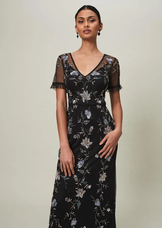 Women Phase Eight Collection 8 Dresses Sierra Sequin Floral Dress Black