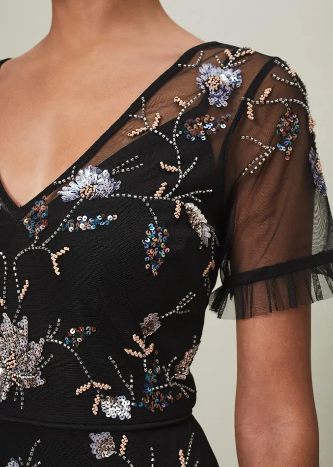 Women Phase Eight Collection 8 Dresses Sierra Sequin Floral Dress Black