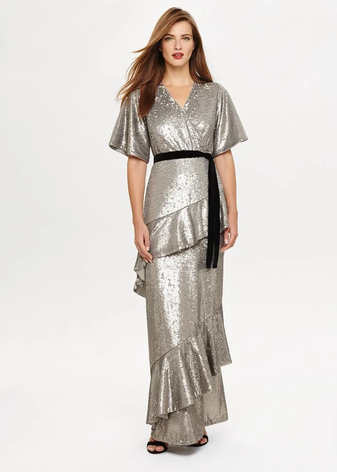 Women Phase Eight Collection 8 Dresses Starlette Sequined Maxi Dress Silver