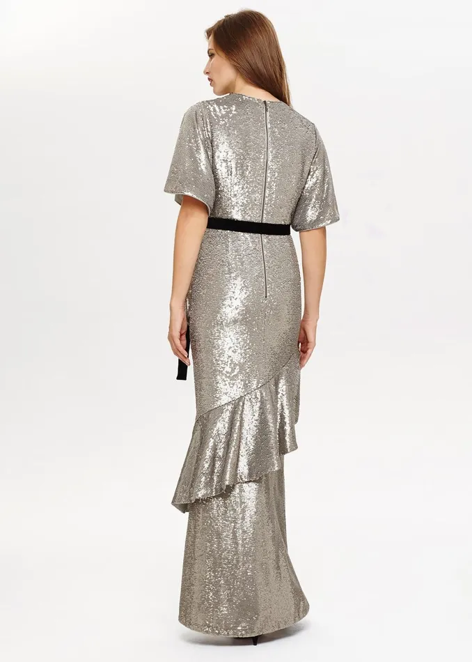 Women Phase Eight Collection 8 Dresses Starlette Sequined Maxi Dress Silver