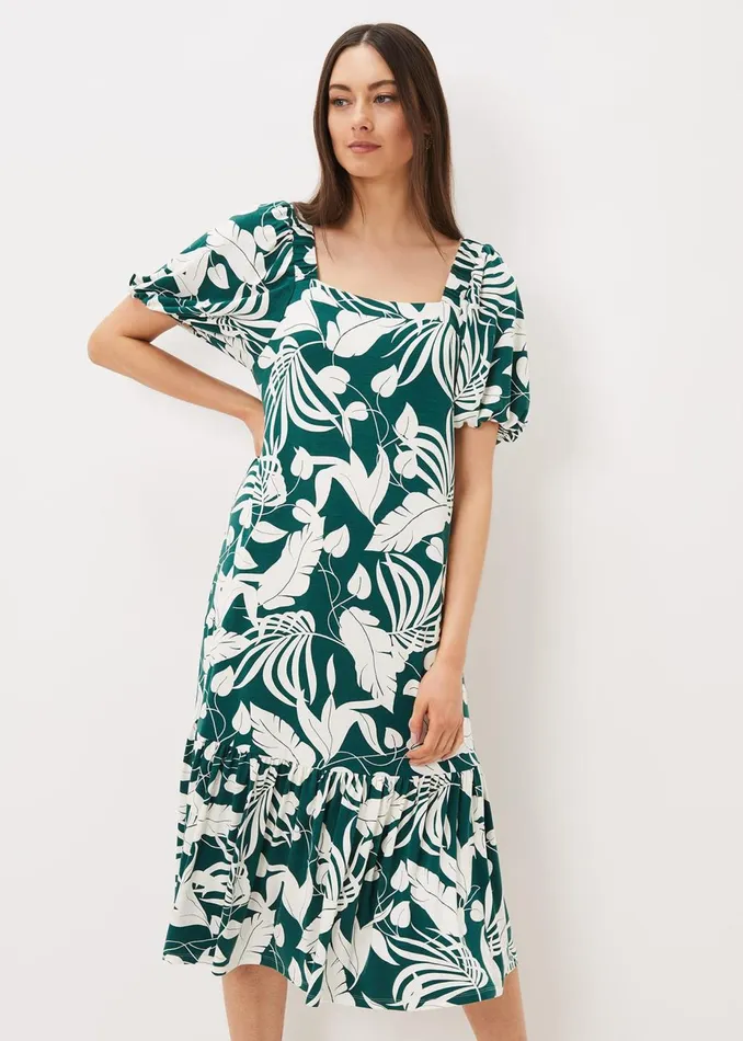 Women Phase Eight Day Dresses Aayra Palm Print Midaxi Dress Peacock