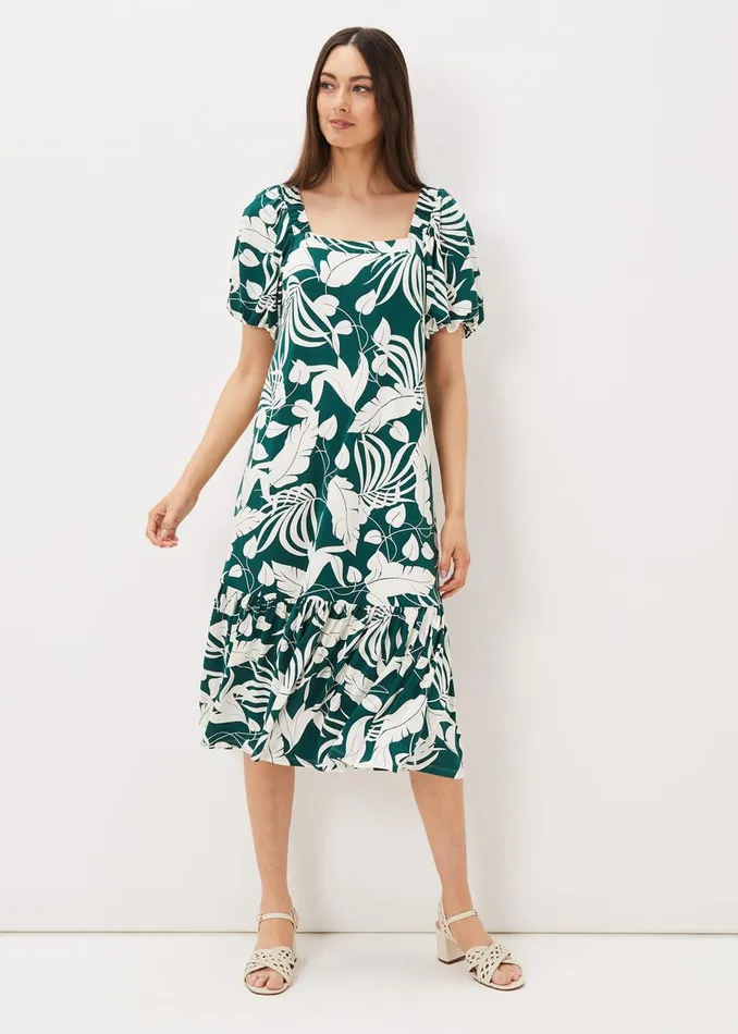 Women Phase Eight Day Dresses Aayra Palm Print Midaxi Dress Peacock