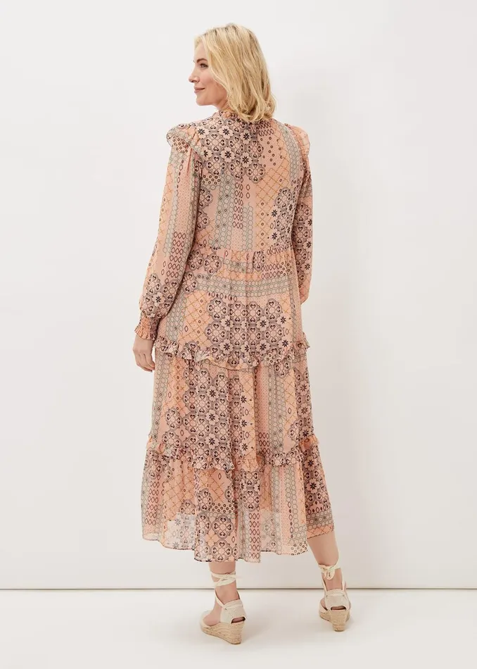 Women Phase Eight Day Dresses Ailsa Geometric Print Chiffon Midi Dress Pink Multi