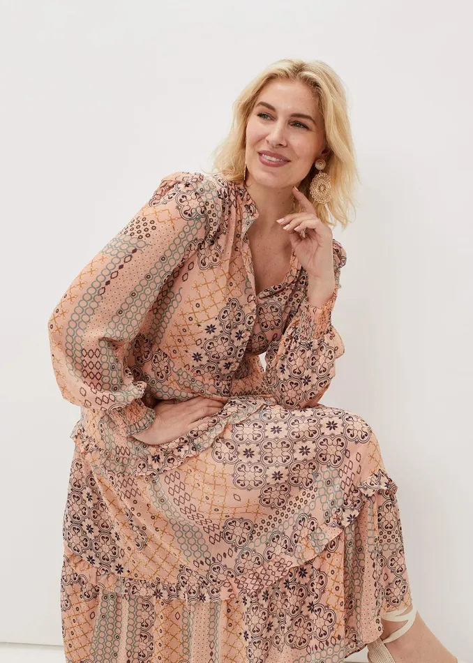 Women Phase Eight Day Dresses Ailsa Geometric Print Chiffon Midi Dress Pink Multi