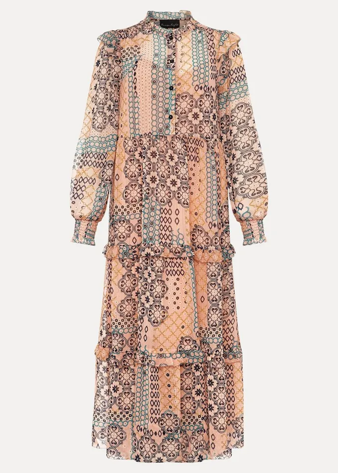 Women Phase Eight Day Dresses Ailsa Geometric Print Chiffon Midi Dress Pink Multi
