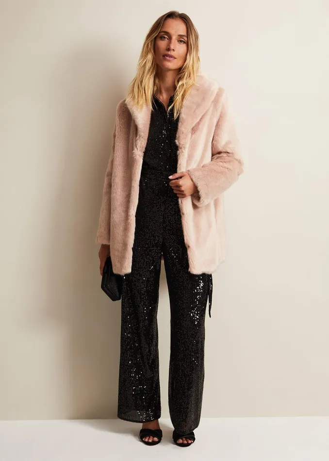 Women Phase Eight Day Dresses Alessandra Black Sequin Shirt Jumpsuit Black