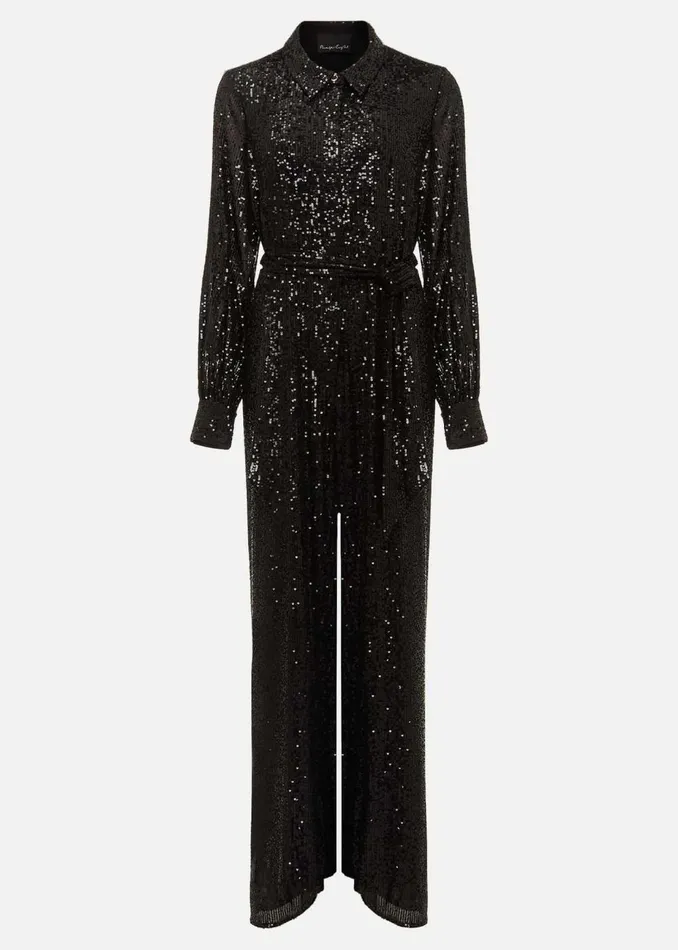 Women Phase Eight Day Dresses Alessandra Black Sequin Shirt Jumpsuit Black