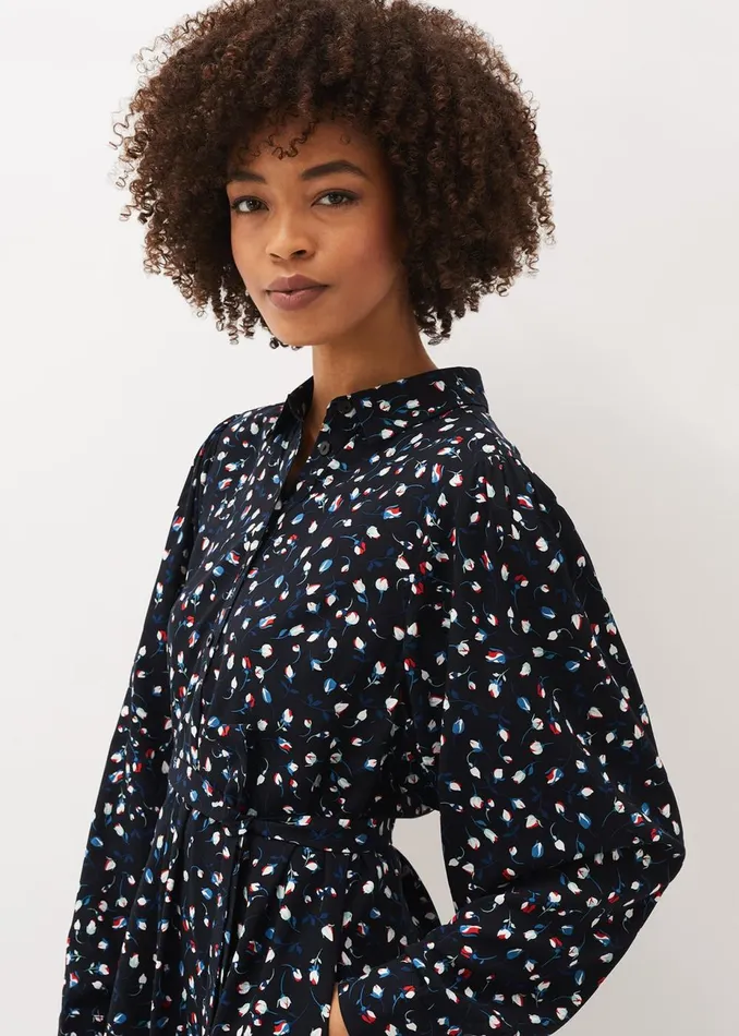 Women Phase Eight Day Dresses Alexandra Ditsy Print Shirt Dress Navyivory