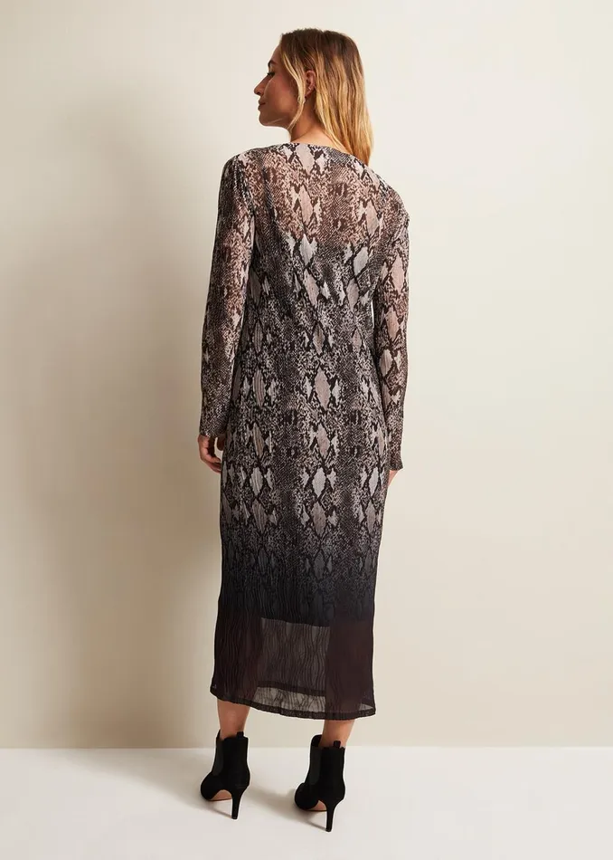 Women Phase Eight Day Dresses Alix Ombre Snake Midi Mesh Dress Brown