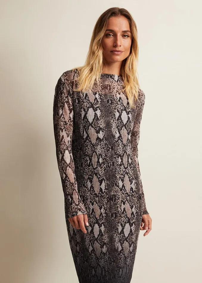 Women Phase Eight Day Dresses Alix Ombre Snake Midi Mesh Dress Brown