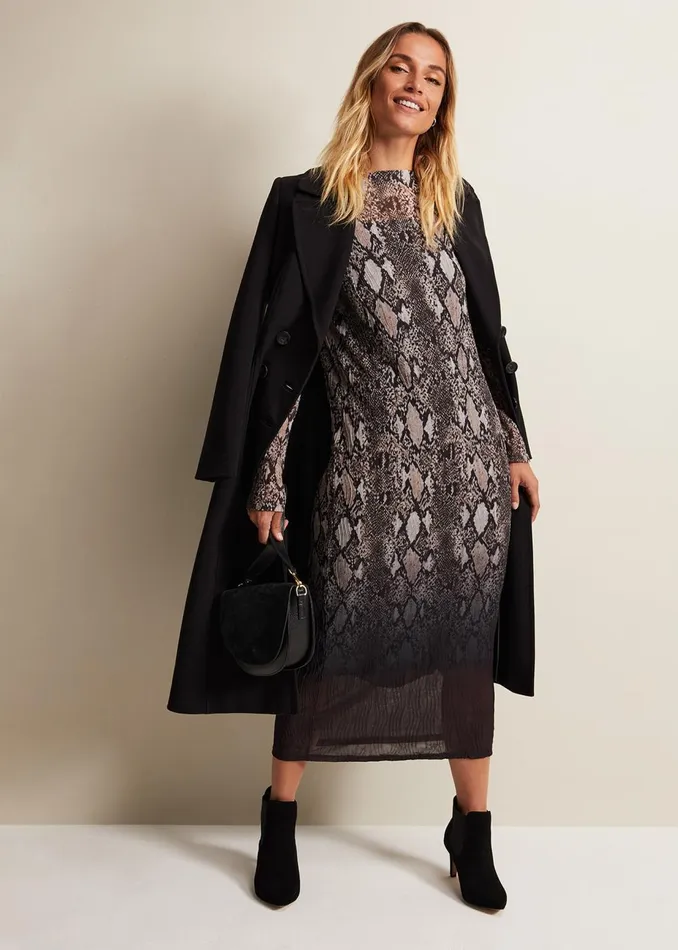 Women Phase Eight Day Dresses Alix Ombre Snake Midi Mesh Dress Brown