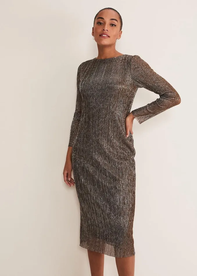 Women Phase Eight Day Dresses Alix Plisse Dress Bronze