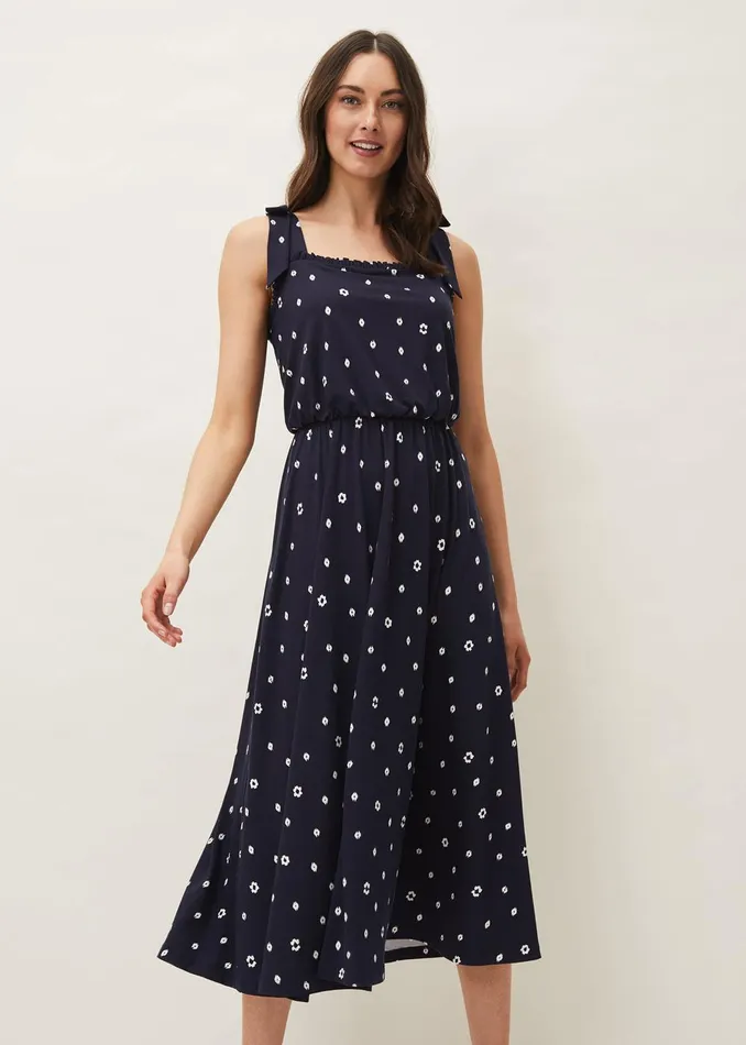 Women Phase Eight Day Dresses Allanna Floral Midi Dress Navy