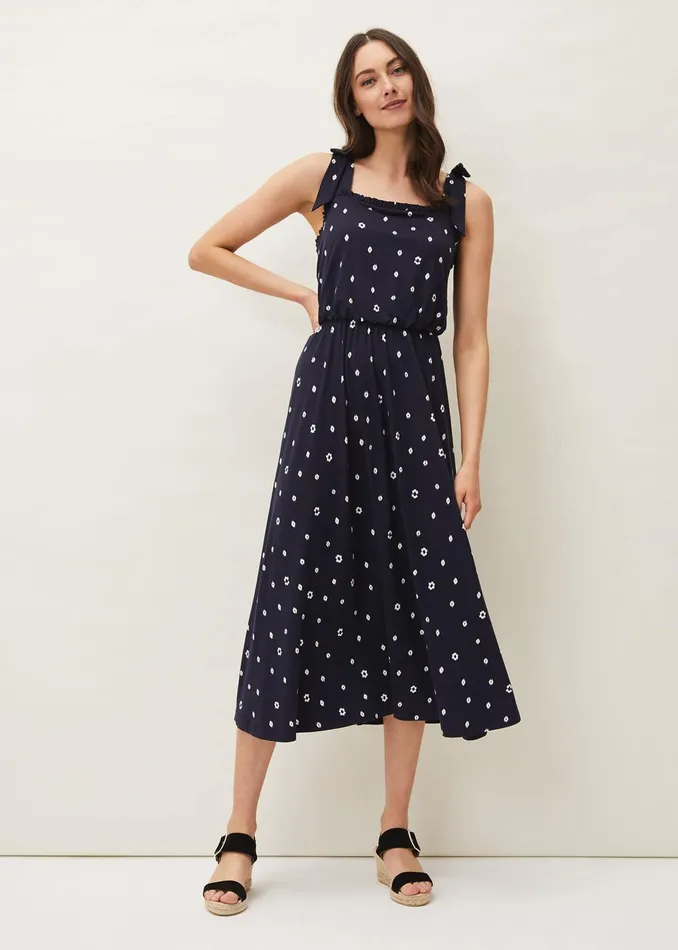 Women Phase Eight Day Dresses Allanna Floral Midi Dress Navy