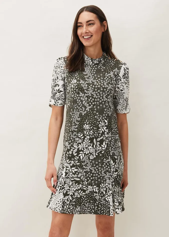 Women Phase Eight Day Dresses Alva Mixed Print Dress Khakiivory