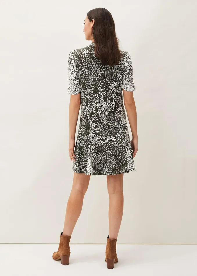 Women Phase Eight Day Dresses Alva Mixed Print Dress Khakiivory