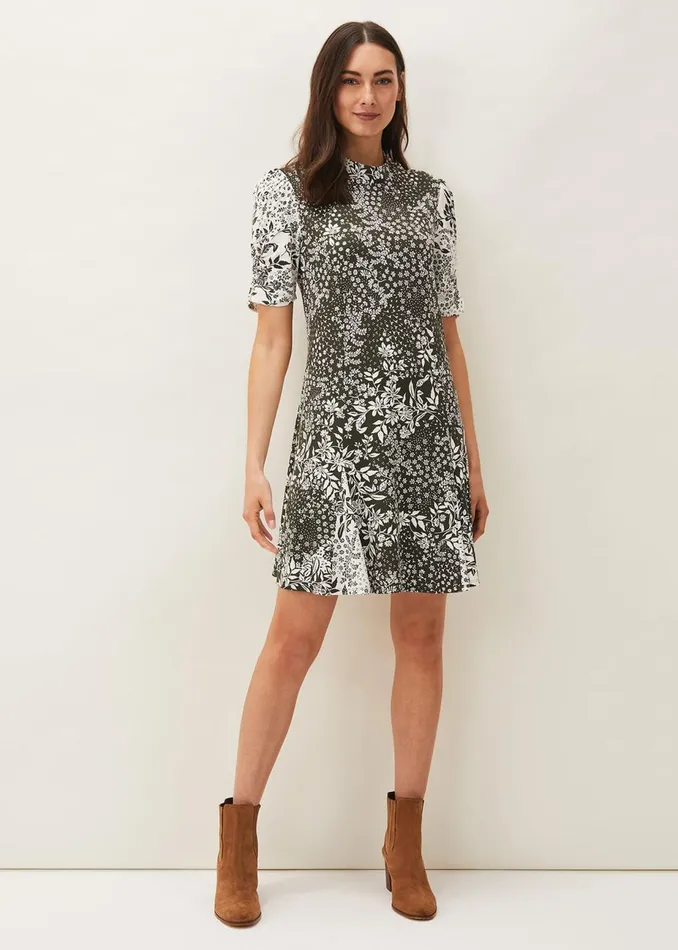 Women Phase Eight Day Dresses Alva Mixed Print Dress Khakiivory