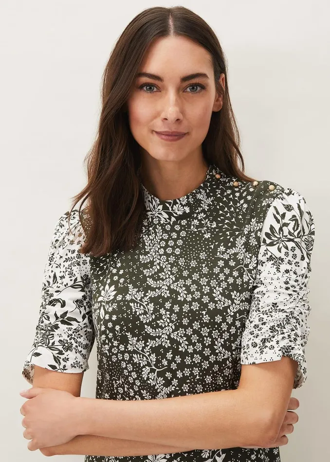 Women Phase Eight Day Dresses Alva Mixed Print Dress Khakiivory