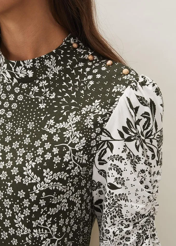 Women Phase Eight Day Dresses Alva Mixed Print Dress Khakiivory