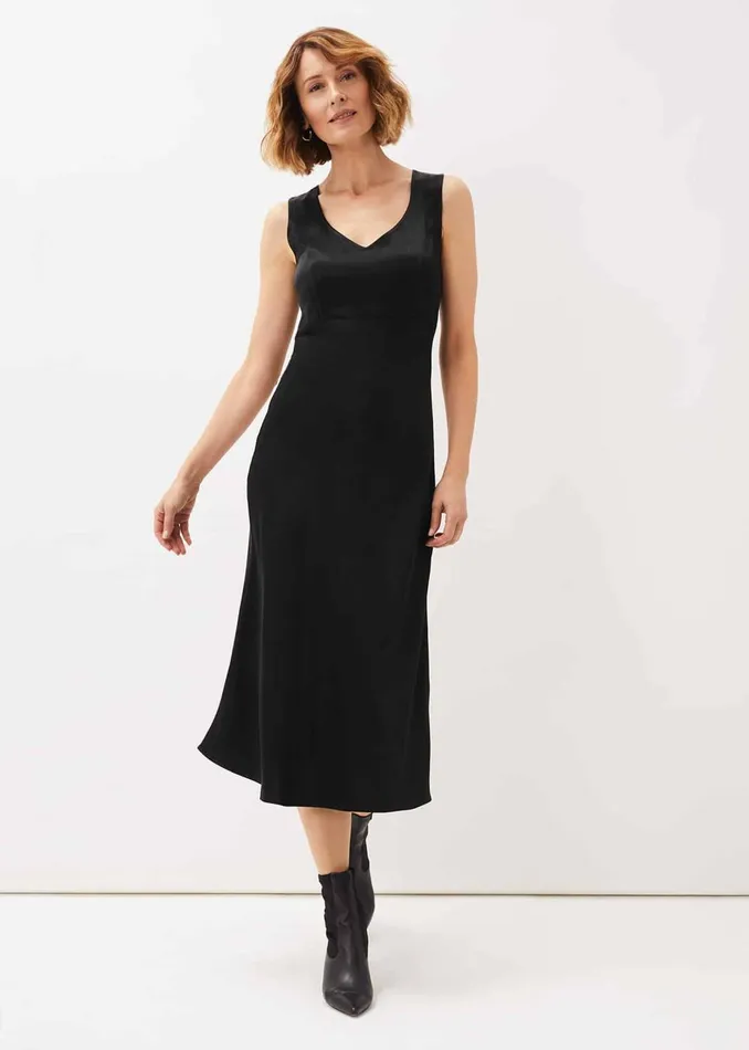 Women Phase Eight Day Dresses Amabella Sleeveless Satin Midi Dress Black